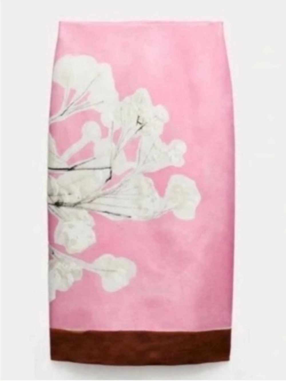 ZARA Pink Linen Floral Pencil Skirt NWT